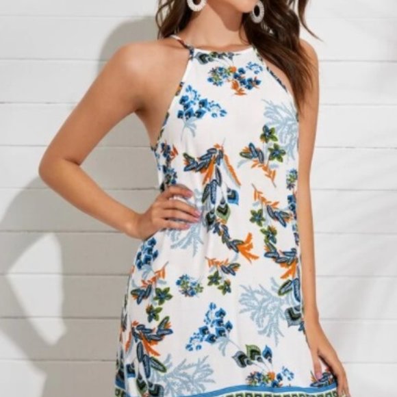 Shein Botanical & Tribal Print Halter Dress S, NEW - Picture 1 of 2